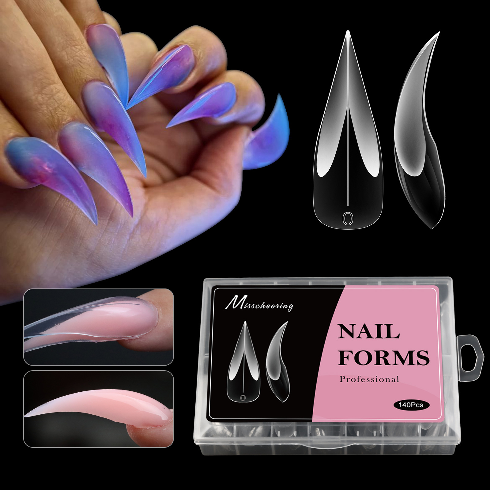 140PCS/BOX  Eagle Claw Nail Dual Form  Acrylic Long Mold Nail Extension Tips